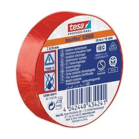 RUBAN ISOLANT TESA 53988-00015-00 ROUGE (L X L) 10 M X 15 MM CAOUTCHOUC 1 ROULEAU(X) 1 RUBAN ISOLANT TESA 53988-00015-00 ROUGE (L X L) 10 M X 15 MM CAOUTCHOUC 1 ROULEAU(X)