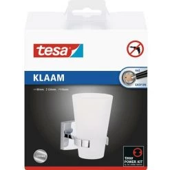Tesa 40270-00000-00 Klaam Gobelet Porte-brosse à Dents Colle Chrome (brillant), Blanc (satiné) -TESA Soldes Magasin 16702439 3