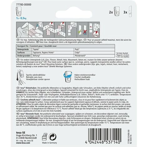 TESA Crochet Adhésif Pour Papier Peint Et Plâtre 0,5kg X2 2 TESA Crochet Adhésif Pour Papier Peint Et Plâtre 0,5kg X2 – Image 2