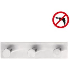 Tesa Powerbutton Crochet Porte-serviette Triple, Acier Inoxydable, Pose Facile Sans Perçage (59334-00000-00)