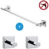 Tesa Hukk Set Barre Porte-serviette Murale + 2 Crochets Porte-serviette, Pose Facile Sans Perçage, Chrome (40250-TRIOTESA2)
