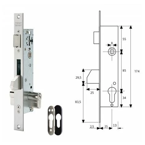 Cerradura Tesa 2210/25/3ni Con Escudo De Seguridad E190 1 Cerradura Tesa 2210/25/3ni Con Escudo De Seguridad E190