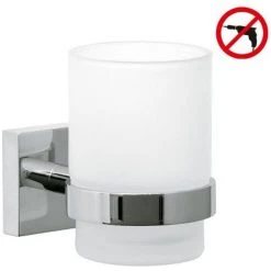 Tesa Ekkro Gobelet En Verre Dépoli Avec Support Mural En Métal Chromé Inoxydable, Pose Facile Sans Perçage (40244-00000-00)