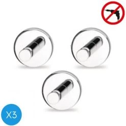 Tesa Powerbutton Lot De 3 Crochets Porte-serviette, Charge Maximale 5 Kg, Pose Facile Sans Perçage, Chrome (59320-TRIOTESA)