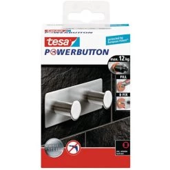 Tesa Powerbutton Crochet Porte-serviette Double, Acier Inoxydable, Pose Facile Sans Perçage (59333-00000-00) -TESA Soldes Magasin 34163772 5