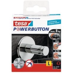 Tesa Powerbutton Crochet Porte-serviette Chromé, Charge Maximale 8 Kg, Pose Facile Sans Perçage (59322-00000-00) -TESA Soldes Magasin 34163780 5