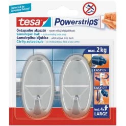 Tesa Powerstrips 2 Grands Crochets, Chrome, Pose Facile Sans Perçage (58050-00101-00) -TESA Soldes Magasin 34163898 3
