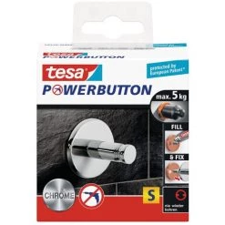 Tesa Powerbutton Crochet Porte-serviette Chromé, Charge Maximale 5 Kg, Pose Facile Sans Perçage (59320-00000-00) -TESA Soldes Magasin 34163899 5