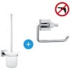 Tesa Hukk Set Dérouleur De Papier Toilette + Brosse WC Installation Murale, Pose Facile Sans Perçage, Chrome (40246-DUOTESA)