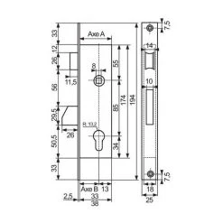 Serrure Pêne Dormant Basculant 4210 Tesa Axe B 30 Mm Axe A 42.5 Mm