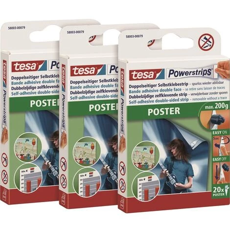 Bandes Adhésives Pour Affiches Powerstrips Tesa 58003-00500-05 Blanc 60 Pc(s) 1 Bandes Adhésives Pour Affiches Powerstrips Tesa 58003-00500-05 Blanc 60 Pc(s)