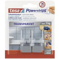Crochet Transparent Large Chrome Mat Tesa Powerstrips® Tesa 58812-00000-20 Transparent, Chrome 2 Pc(s)