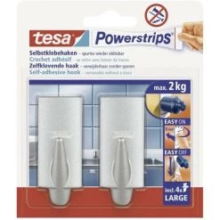 Crochet Tesa Powerstrips® Large Trend Tesa 58055-00004-20 Chrome (mat) 2 Pc(s) - Chrome (mat)
