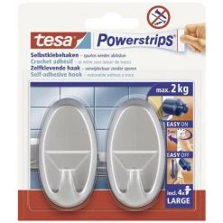 Crochet Tesa Powerstrips® Large Oval Tesa 58063-00000-20 Chrome (mat) 2 Pc(s)