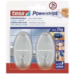 Crochet Large Ovale Tesa Powerstrips® Tesa 58050-00012-20 Chrome 2 Pc(s) - Chrome