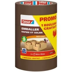 TESA Adhésif Emballage Rapide Et Solide 66m X 50mm Marron Lot De 2 + 1 Gratuit
