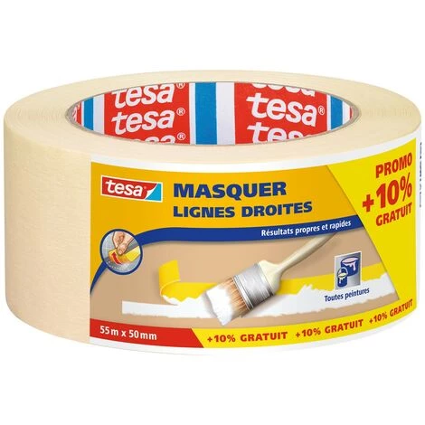 TESA Adhésif De Masquage Lignes Droites 55m X 50mm + 10% Gratuit 1 TESA Adhésif De Masquage Lignes Droites 55m X 50mm + 10% Gratuit