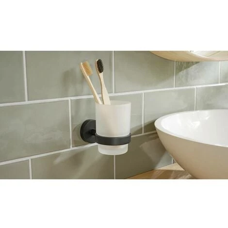 Tesa 40566-00000-00 MOON BLACK Gobelet Porte-brosse à Dents Colle Noir (mat), Verre Satiné 1 Tesa 40566-00000-00 MOON BLACK Gobelet Porte-brosse à Dents Colle Noir (mat), Verre Satiné