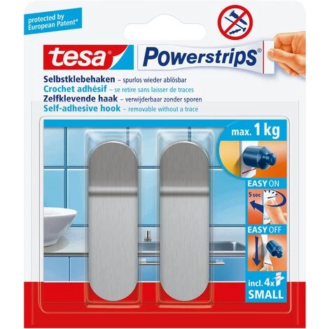 Crochet Autoadhésif Tesa Powerstrips Métal 1kg - 2 Pièces 1 Crochet Autoadhésif Tesa Powerstrips Métal 1kg - 2 Pièces