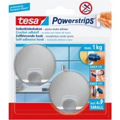 Crochet Autoadhésif Rond Tesa Powerstrips Chrome 1kg - 2 Pièces